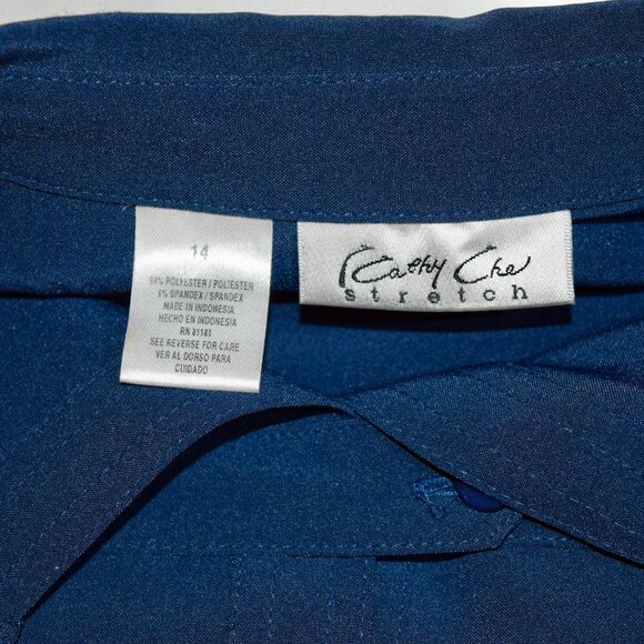 Vintage Kathy Che Size 14 | Navy Blue 3/4 Sleeve Button Down Blouse | Careerwear - Picture 5 of 6